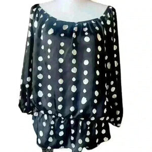 Vince Camuto  blouse large. Black with white polka dots. Elastic drop waist